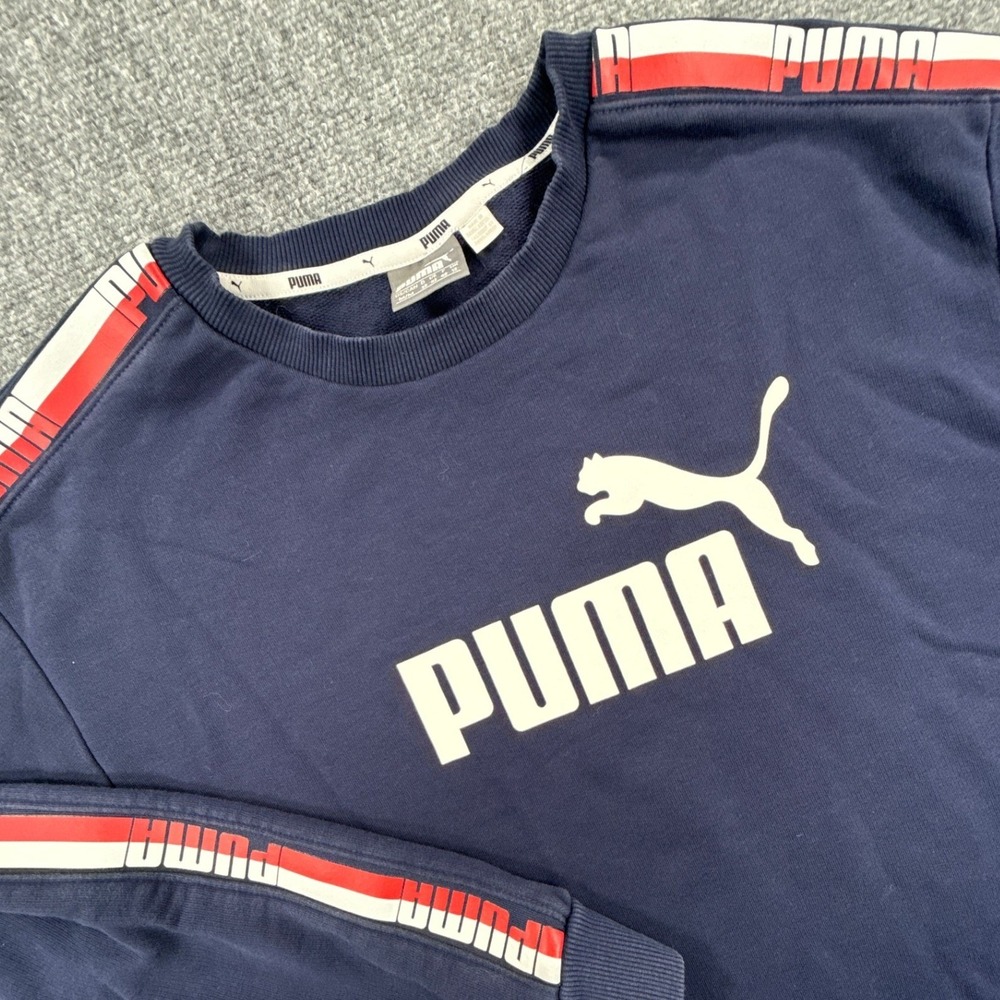 Puma Womens Medium Navy Blue Logo Tape Long Sleeve Sweatshirt Dress